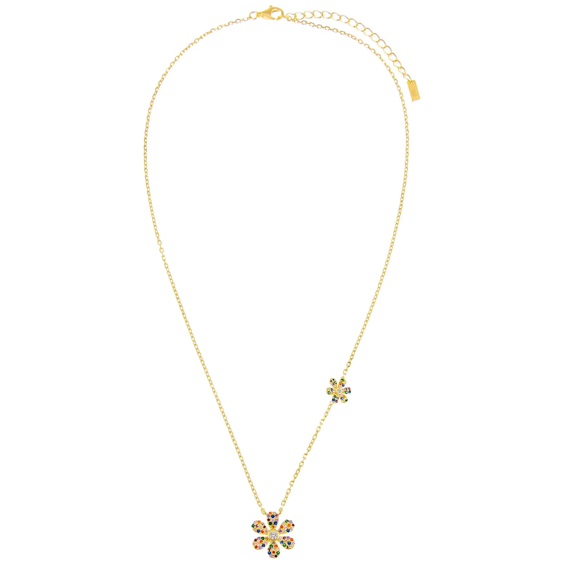 CZ Rainbow Double Flower Necklace