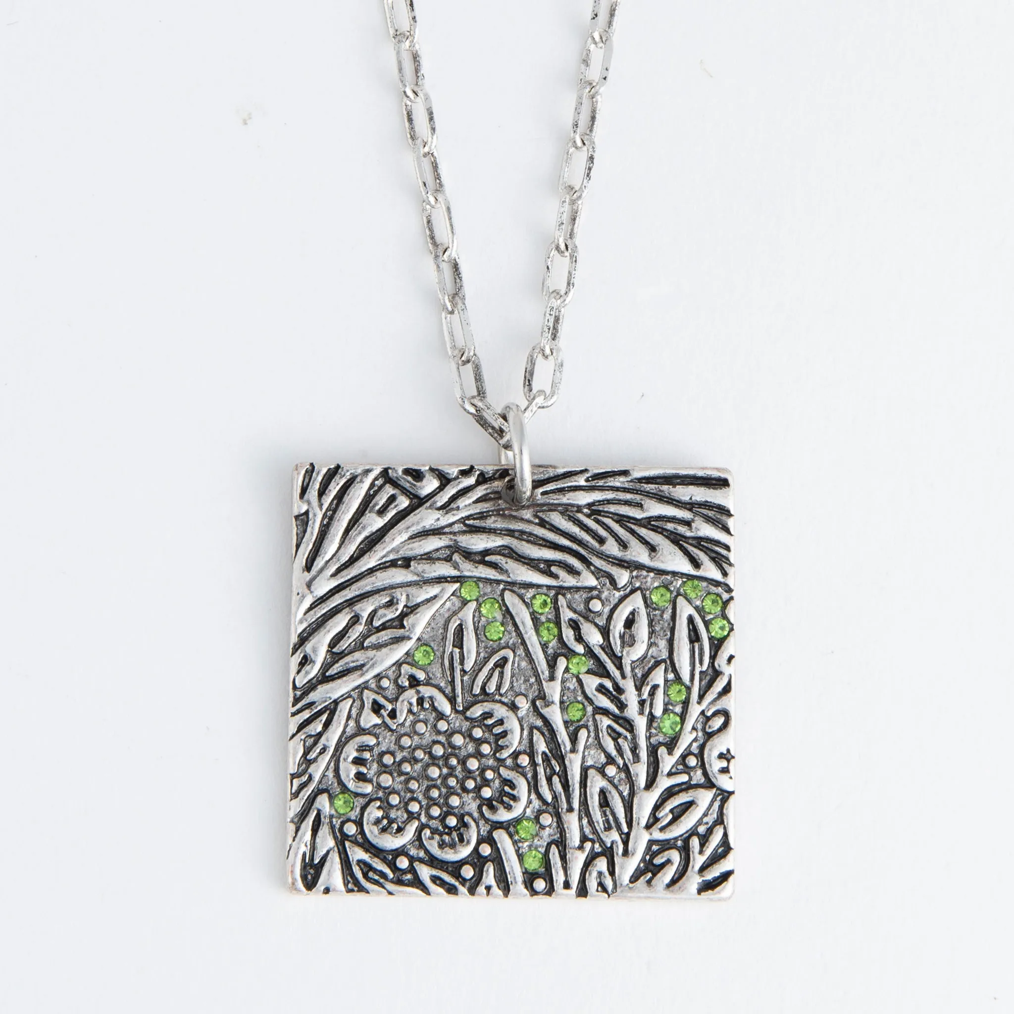 Dahlia Floral Square Pendant Necklace