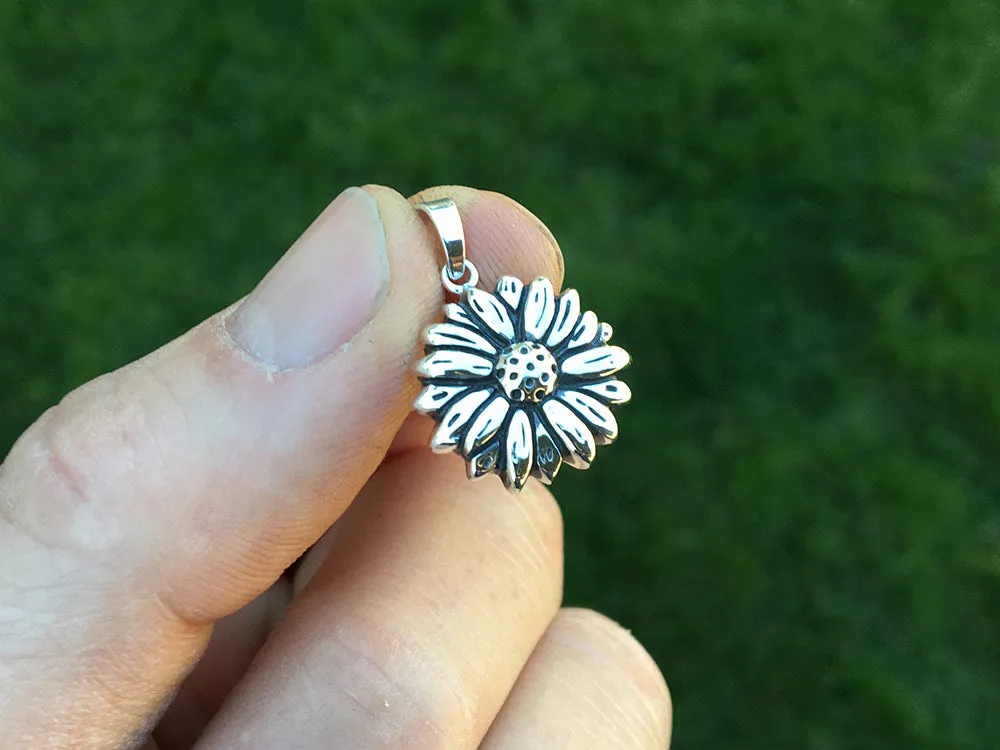 Daisy Flower Charm Necklace Sterling Silver