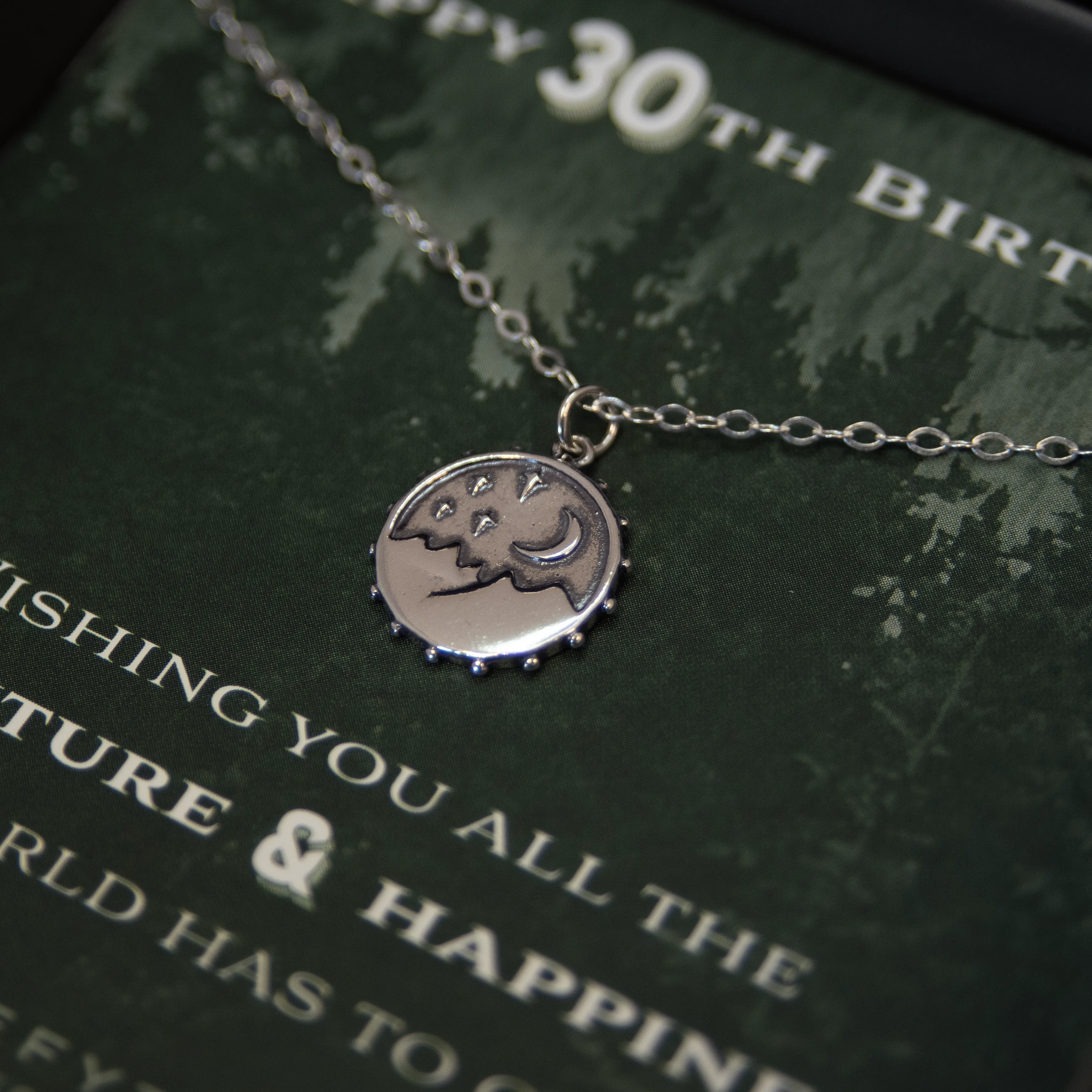 danenberg mountain motif necklace • happy 30th birthday
