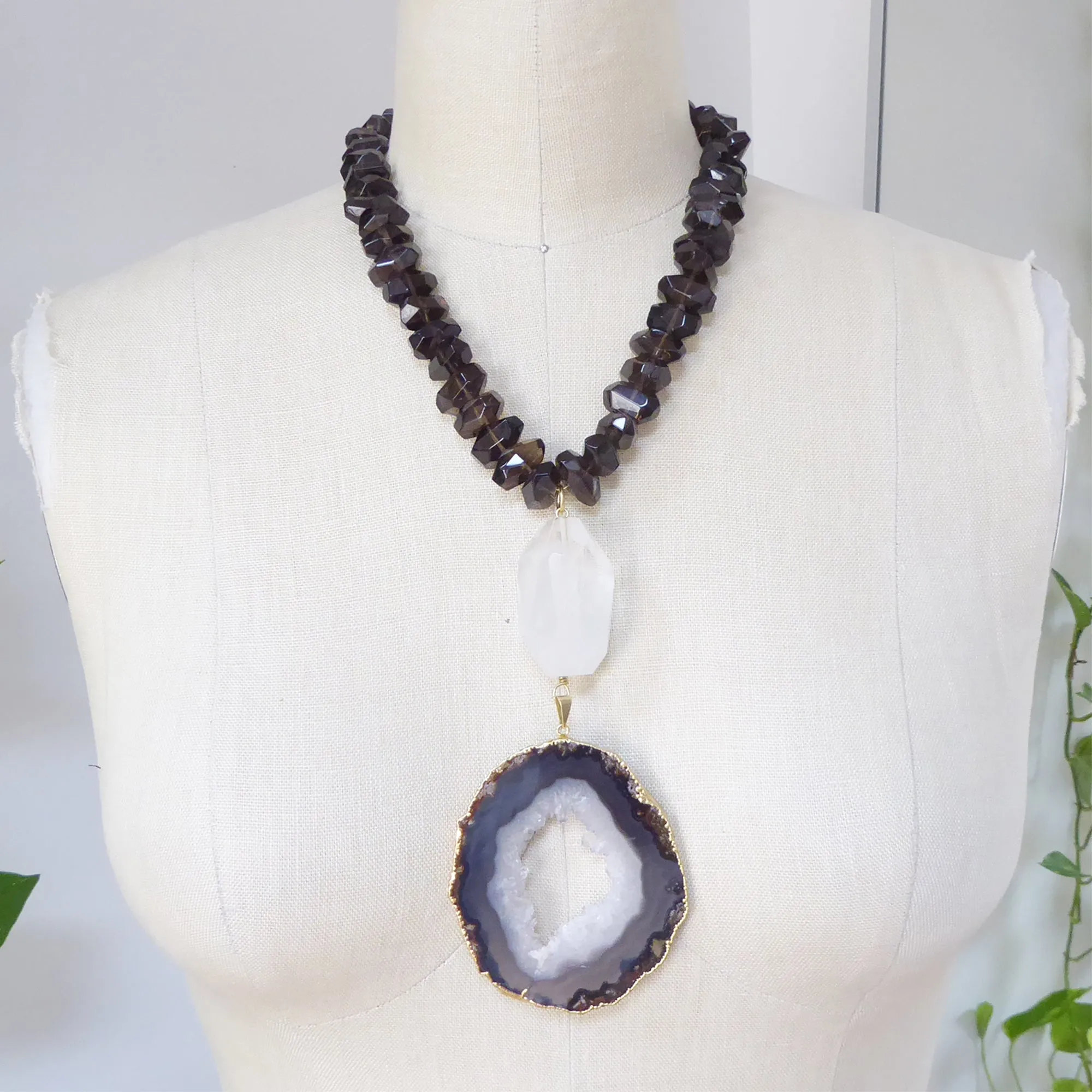 Dark agate slice necklace