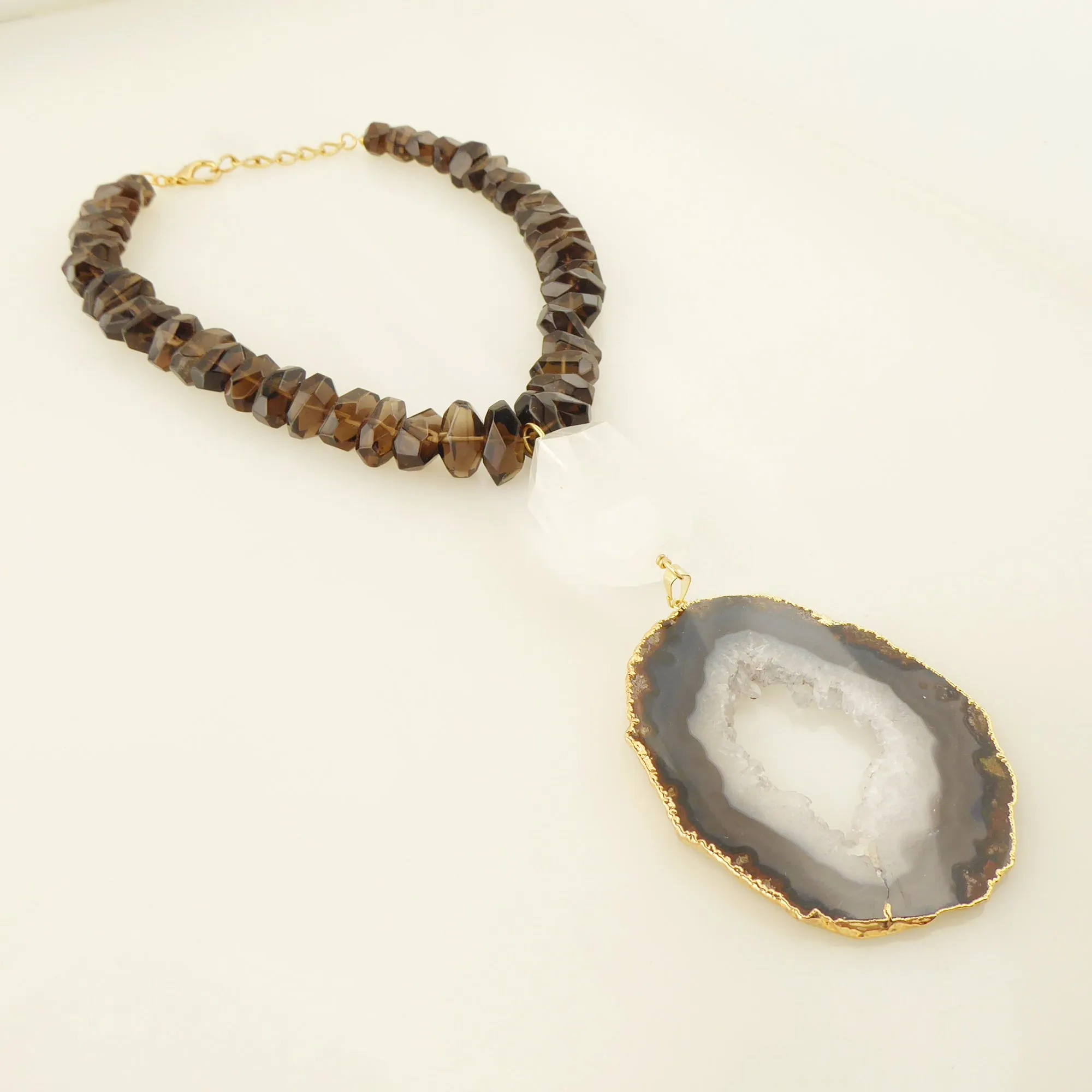 Dark agate slice necklace