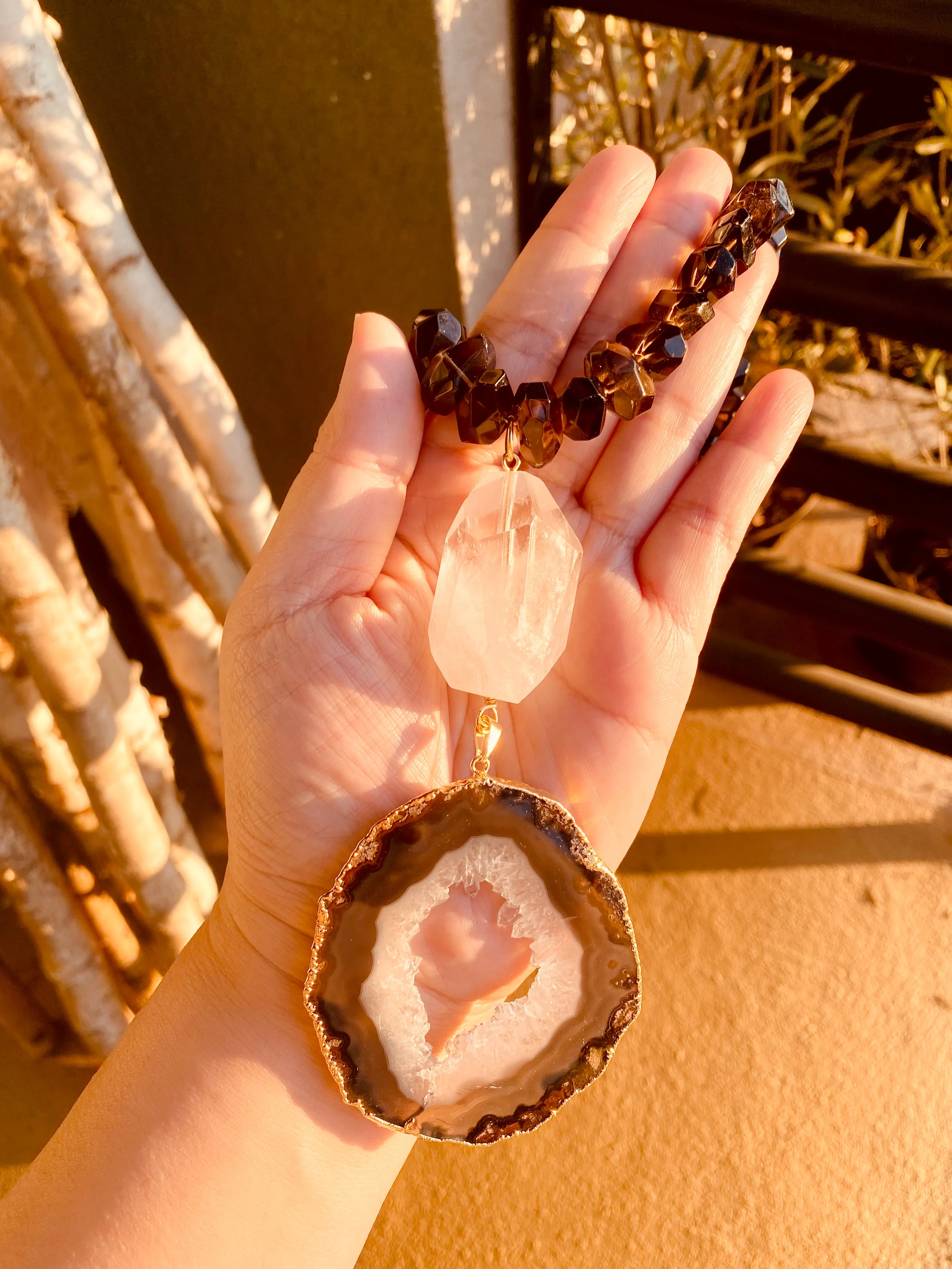 Dark agate slice necklace