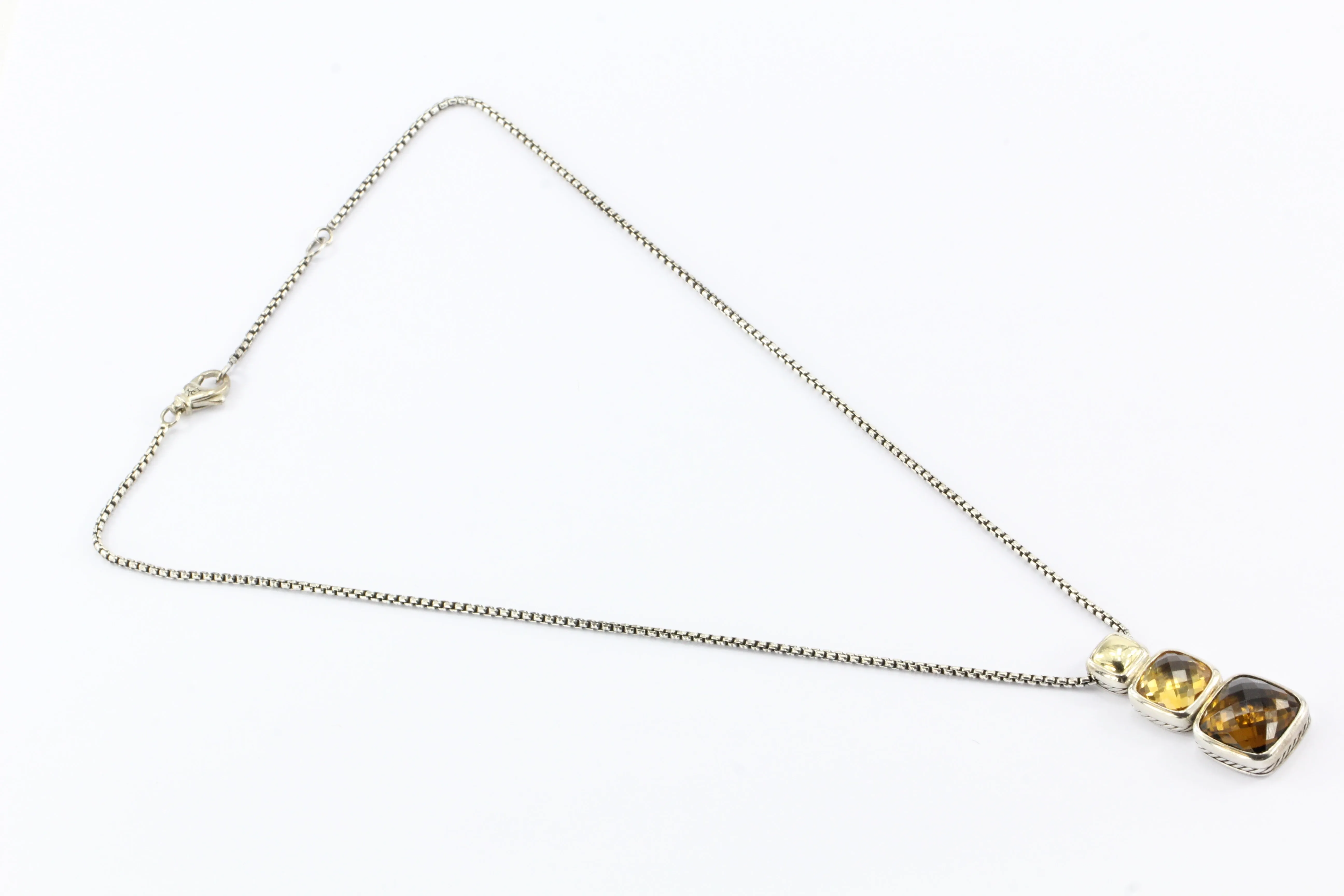 David Yurman Sterling Silver 18K Gold Citrine Smoky Quartz Pendant Necklace