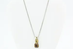 David Yurman Sterling Silver 18K Gold Citrine Smoky Quartz Pendant Necklace
