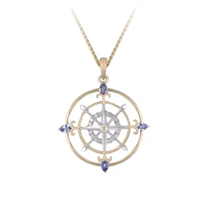 Denny Wong Designs 14k White & Yellow Gold Compass Diamond and Tanzanite Pendant – CR-P01X