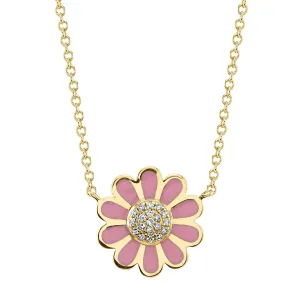 Diamond & Pink Enamel Flower Necklace