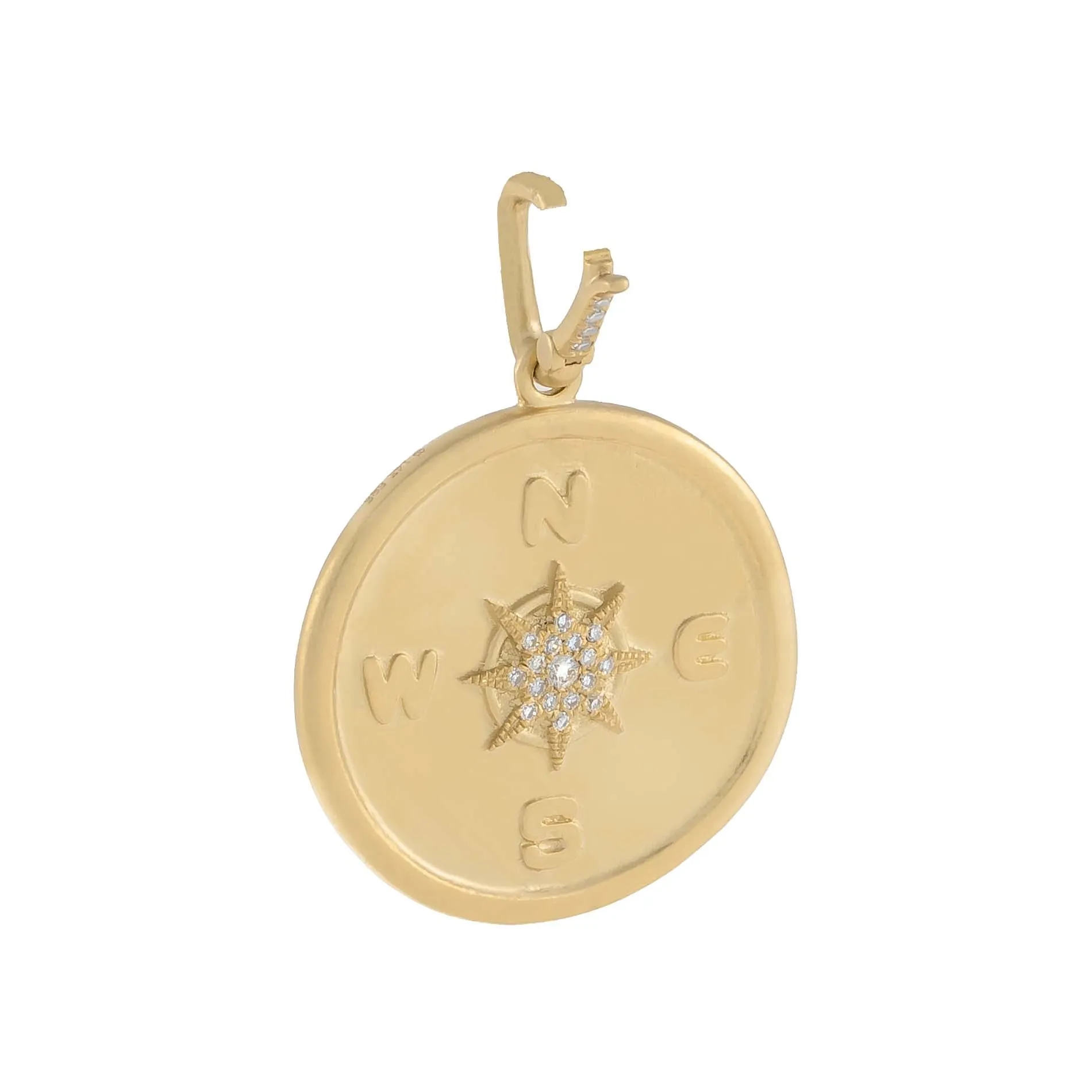 Diamond Compass Coin Charm 14K