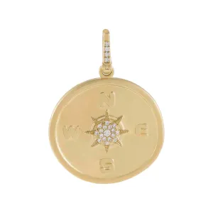 Diamond Compass Coin Charm 14K