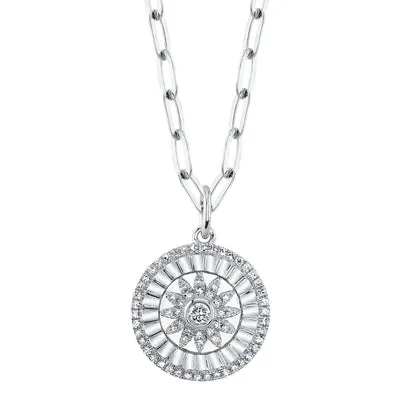 Diamond Flower Paper Clip Link Necklace