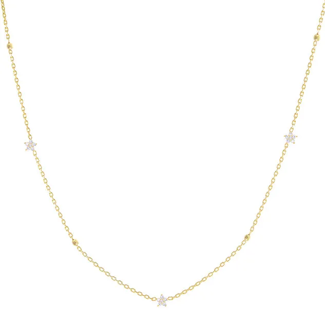 Diamond Flower X Ball Chain Necklace 14K