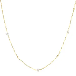 Diamond Flower X Ball Chain Necklace 14K