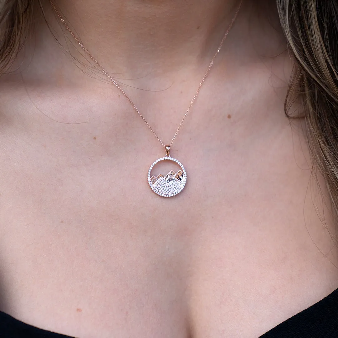 Diamond Mountain Silhouette in Circle Necklace