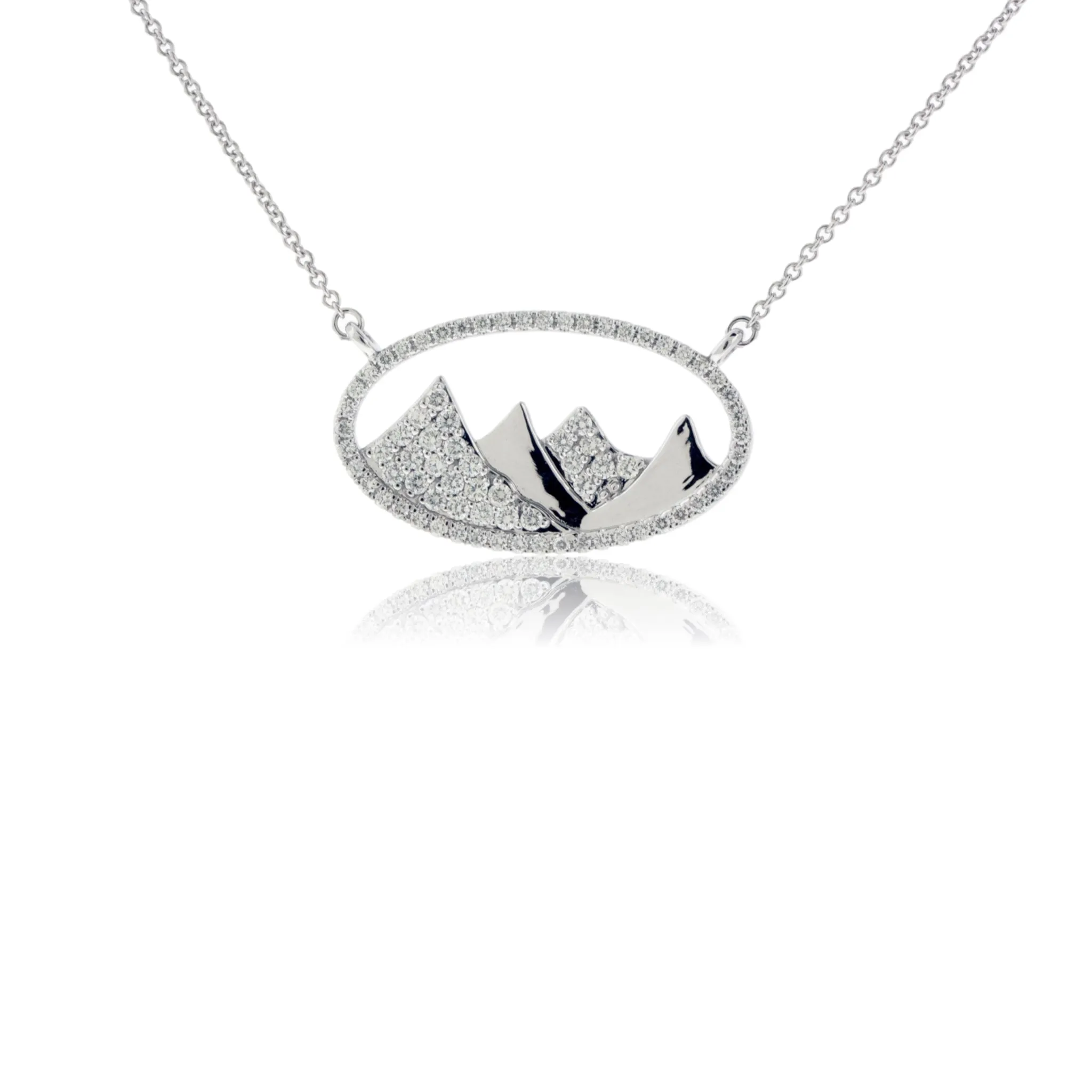 Diamond Oval Outline and Diamond Mountain Silhouette Necklace