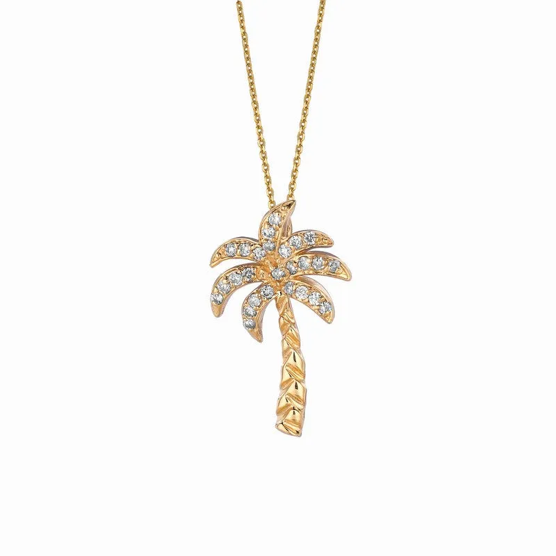 DIAMOND PALM TREE NECKLACE 14K GOLD (0.2 CTW)