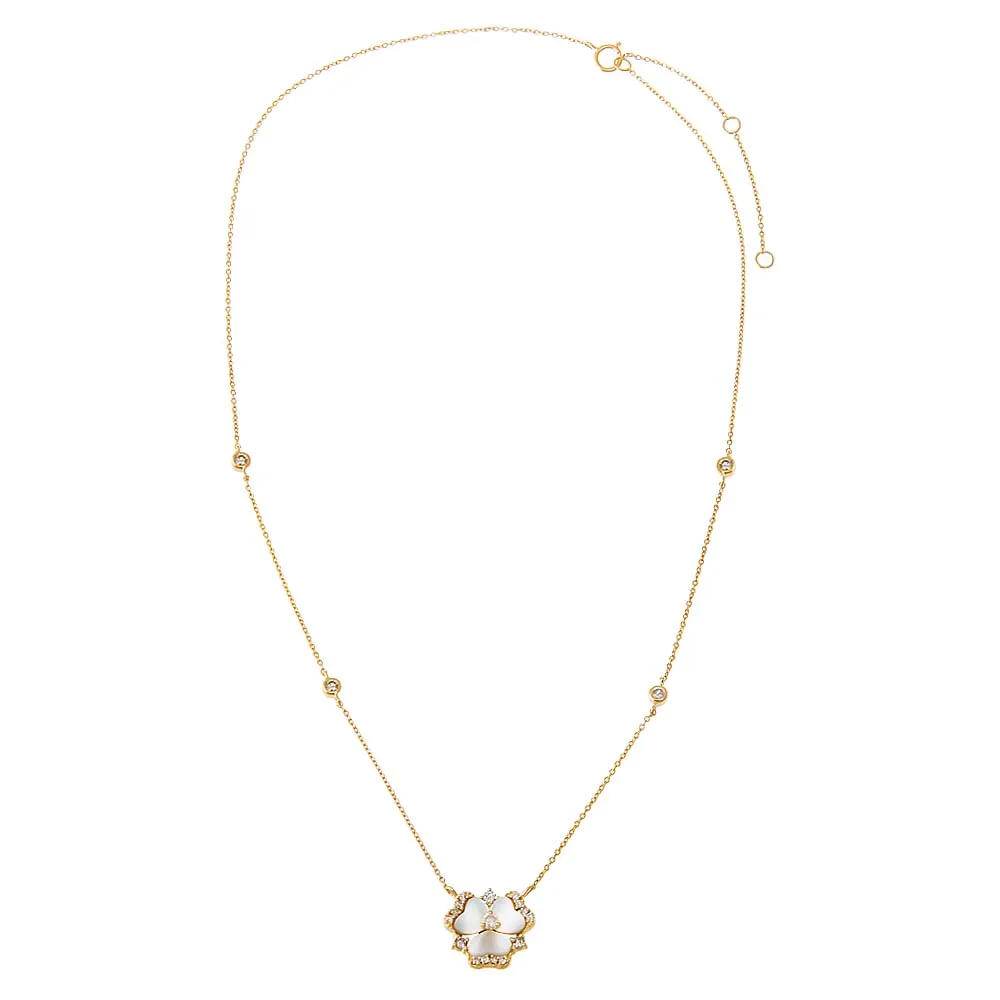 Diamond Pave Mother Of Pearl Flower Necklace 14K