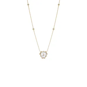 Diamond Pave Mother Of Pearl Flower Necklace 14K