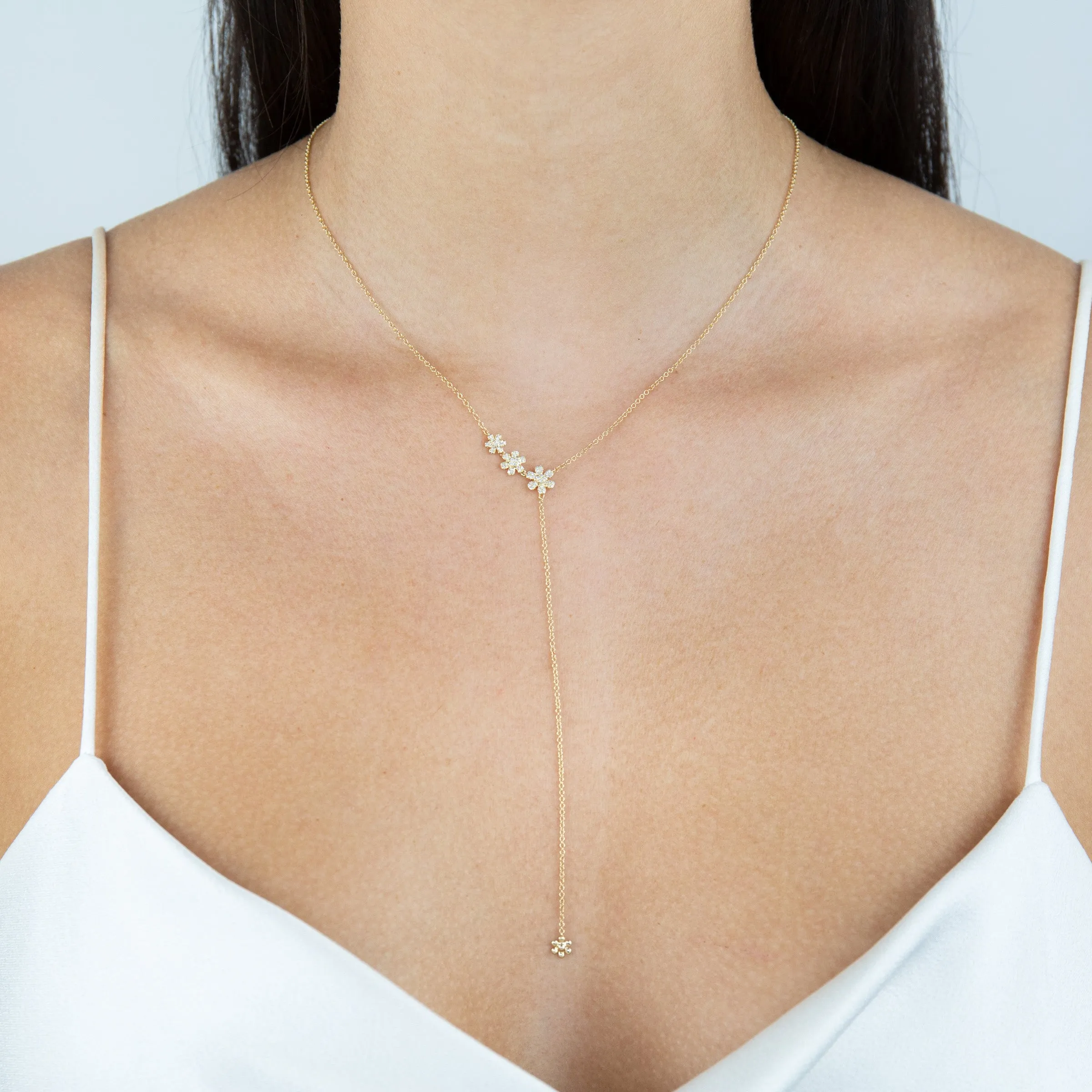 Diamond Triple Flower Lariat 14K