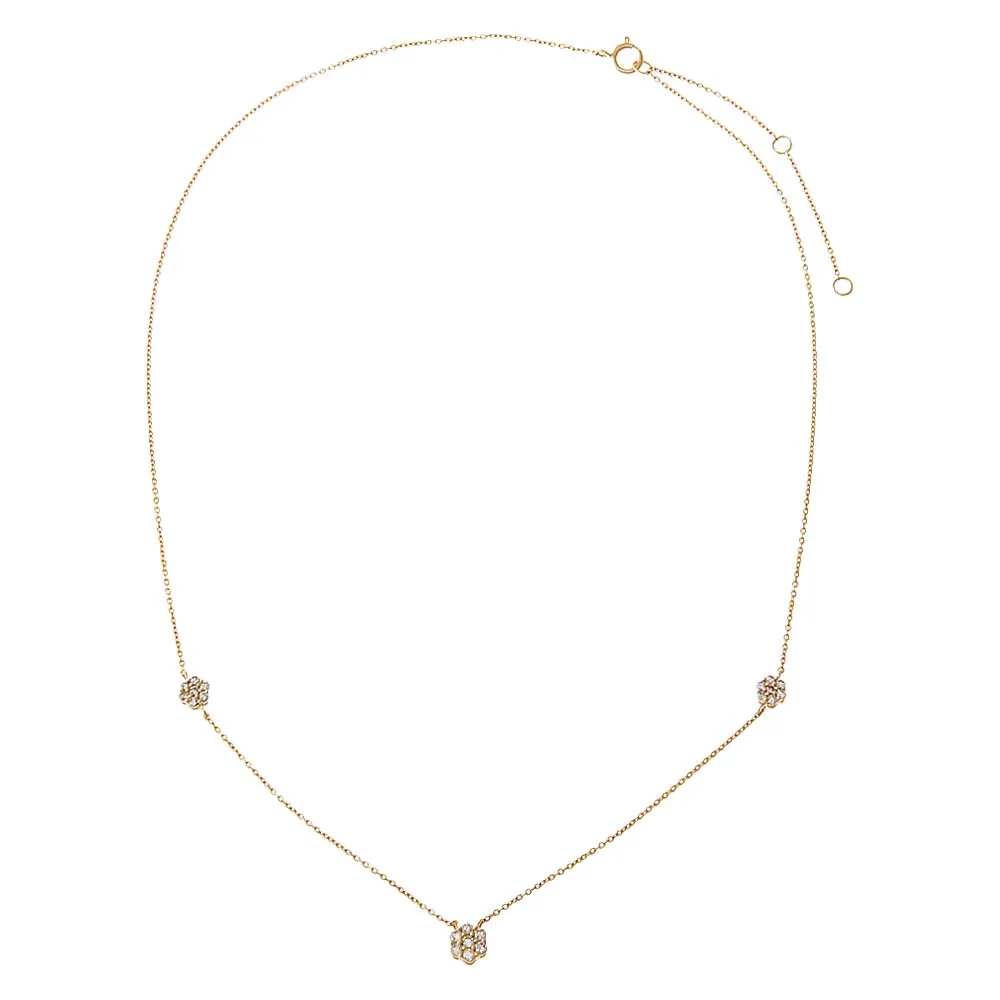 Diamond Triple Scattered Flower Necklace 14K