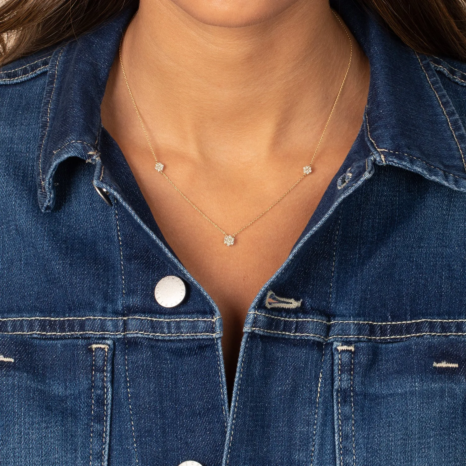 Diamond Triple Scattered Flower Necklace 14K