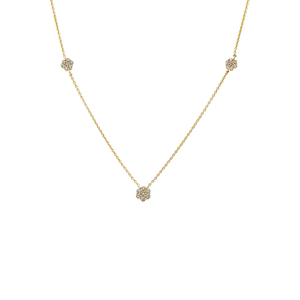 Diamond Triple Scattered Flower Necklace 14K