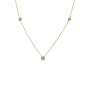 Diamond Triple Scattered Flower Necklace 14K
