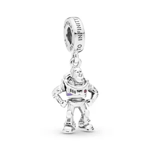 Disney Buzz Lightyear silver dangle with red cubic zirconia and purple enamel