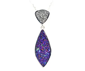 Double Drop Marquise Platinum & Purple Druzy Necklace