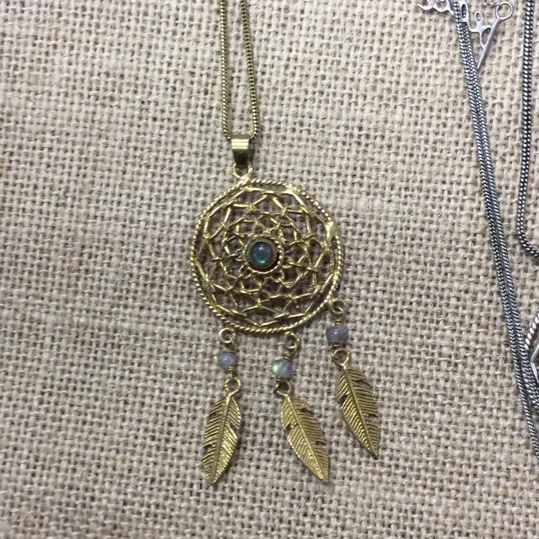 Dreamcatcher Necklace Gold - Various Stones in Center