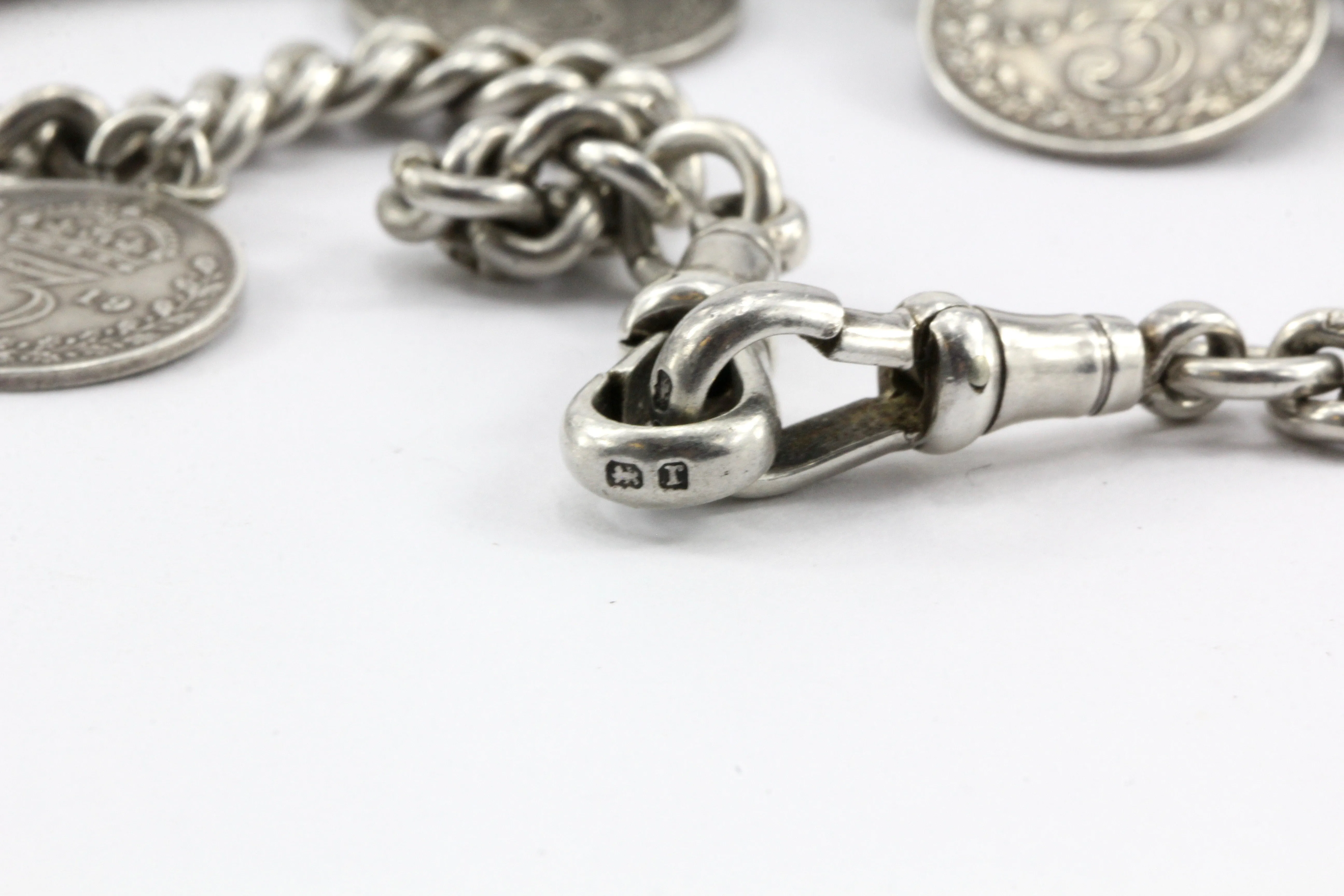 Edwardian Silver English Double Albert Watch Chain / Necklace c.1915
