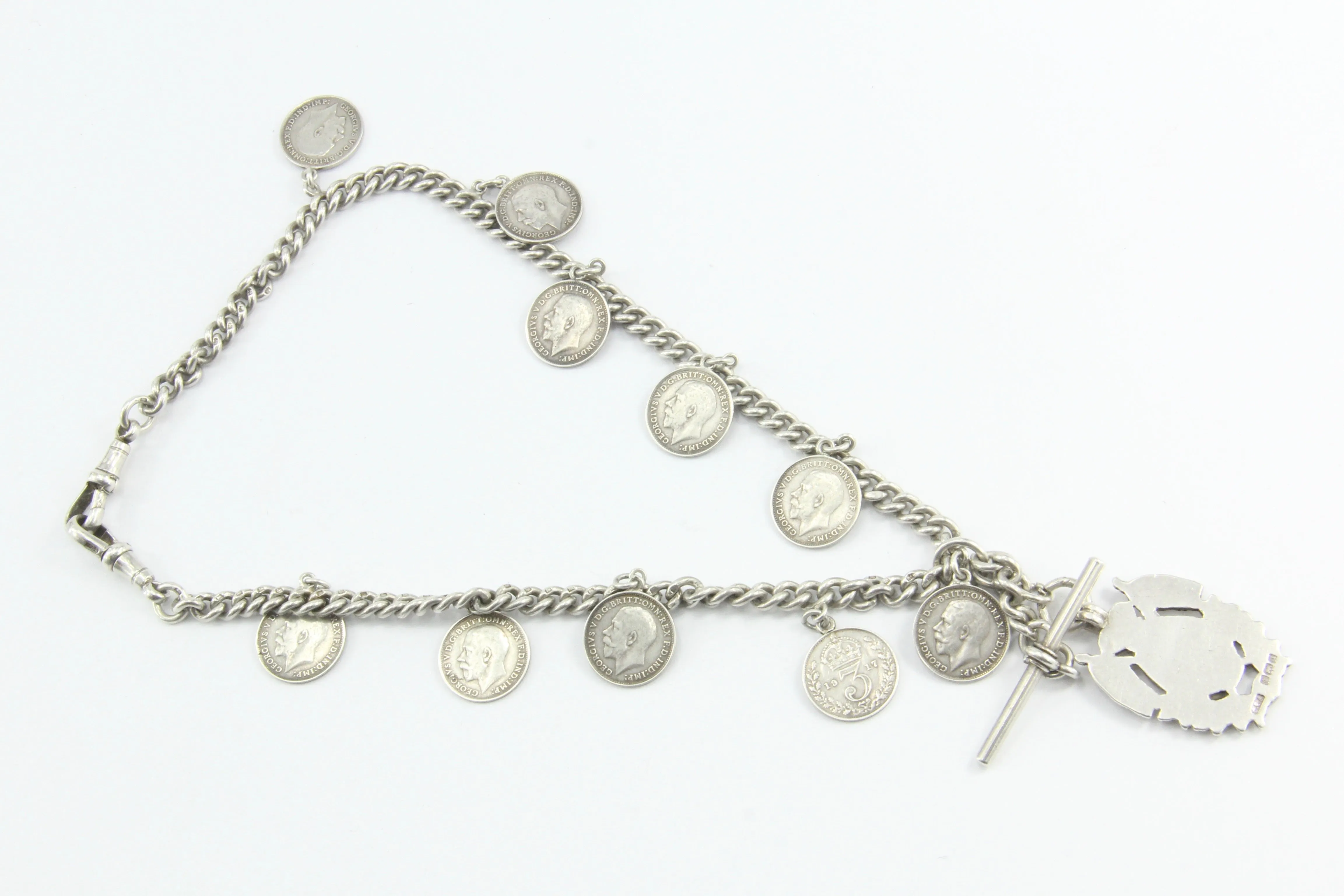 Edwardian Silver English Double Albert Watch Chain / Necklace c.1915