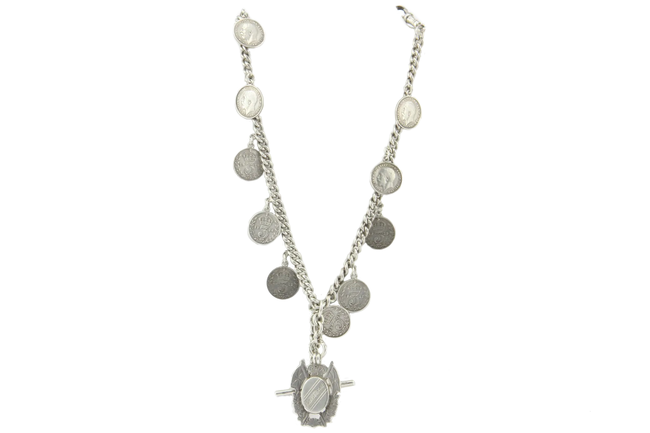 Edwardian Silver English Double Albert Watch Chain / Necklace c.1915