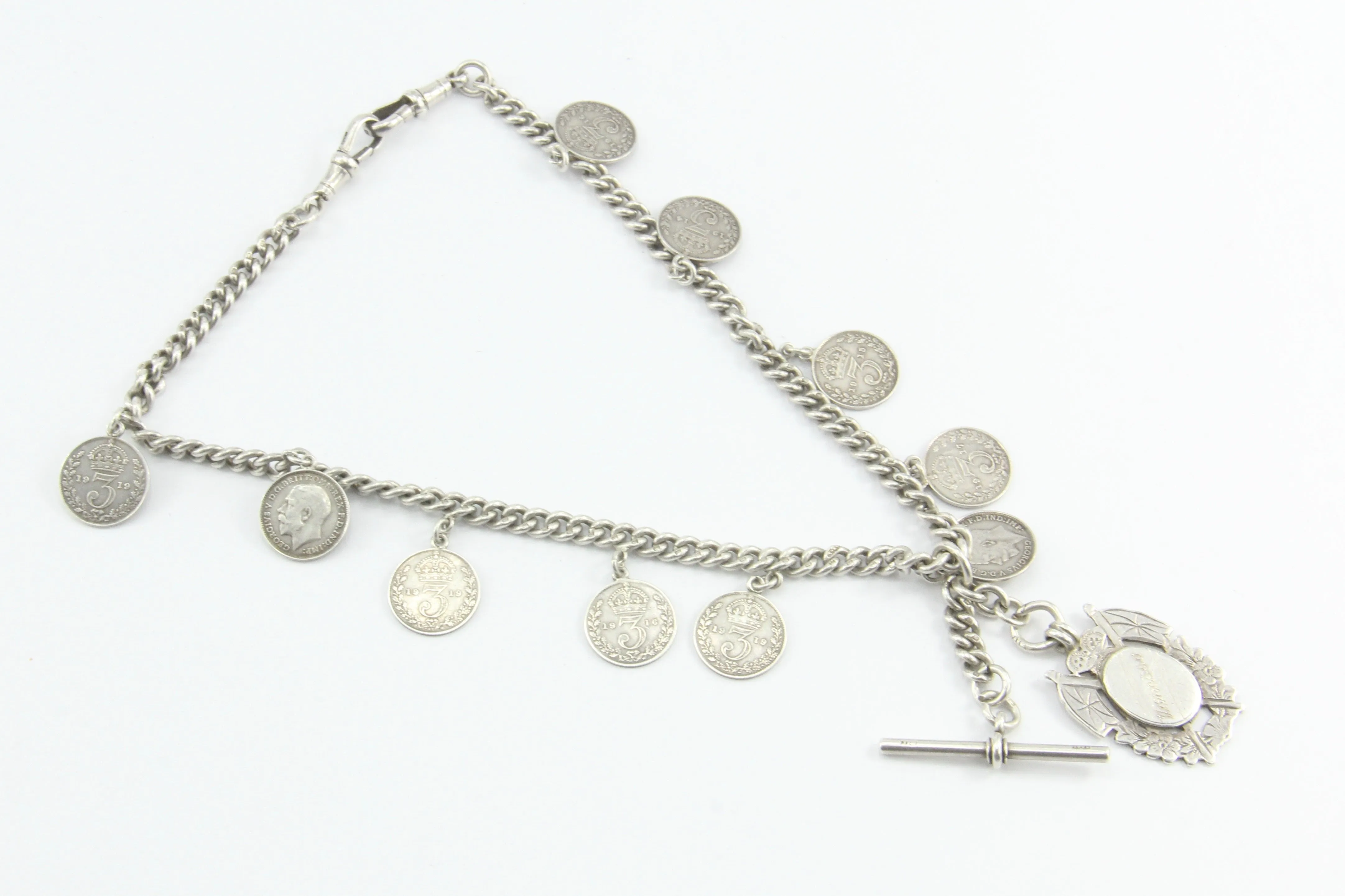 Edwardian Silver English Double Albert Watch Chain / Necklace c.1915