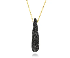 Elongated Teardrop Black Druzy 14K Gold Necklace