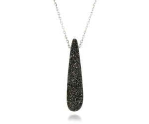 Elongated Teardrop Black Druzy Necklace