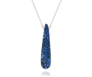 Elongated Teardrop Sapphire Blue Druzy Necklace
