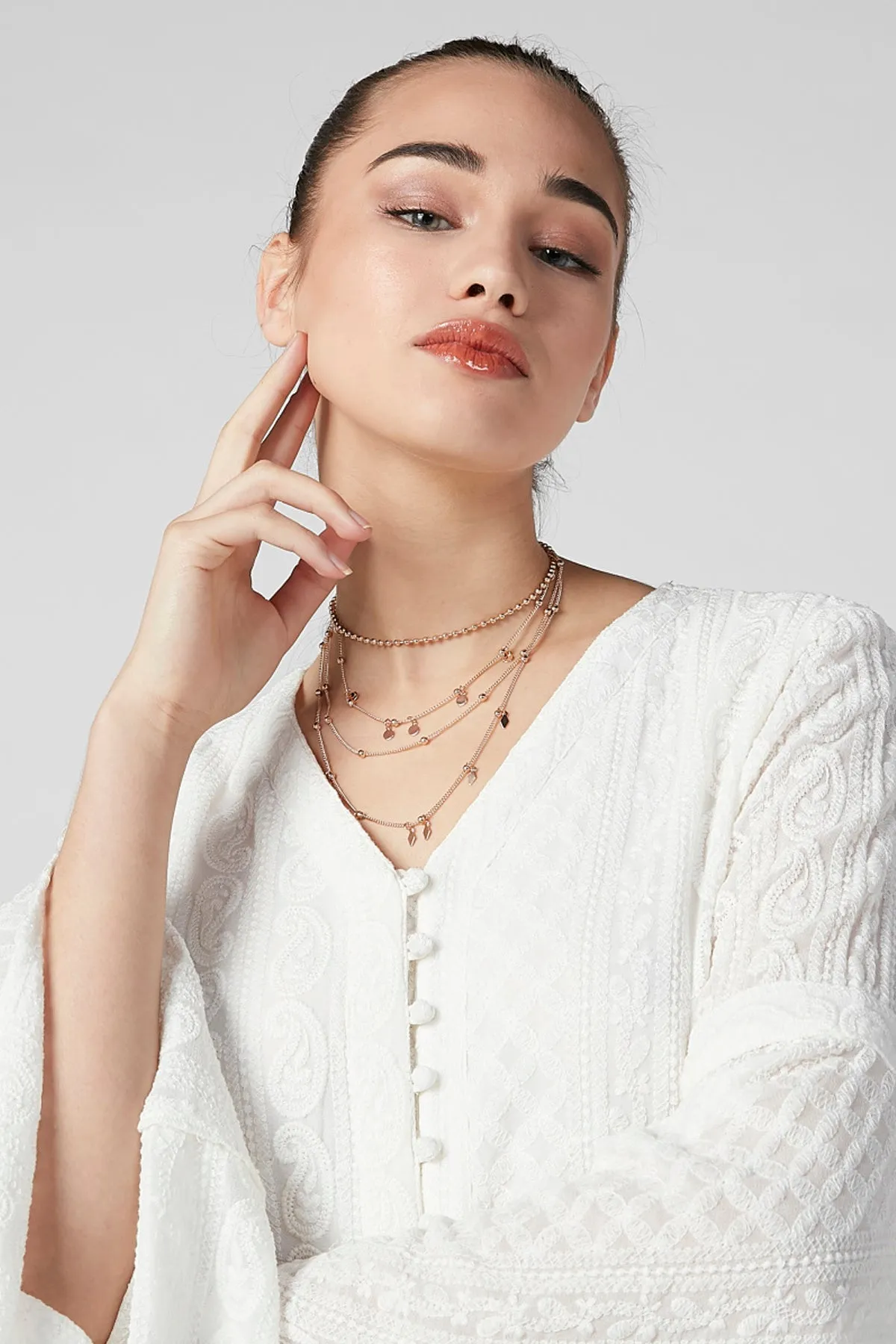 Embellished Layered Necklace with Lobster Clasp