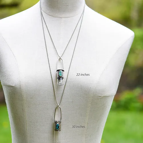 Essential Oil Rollerball Necklace - Mt. Hood & Crescent Moon Scene with Blue Moon & Sonoran Gold Turquoise