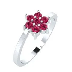 EternalDia Round 0.25 Ct Red D/VVS1 Diamond 14k Finish Sterling Silver Flower Band Ring