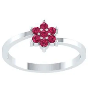 EternalDia Round 0.25 Ct Red D/VVS1 Diamond 14k Finish Sterling Silver Flower Band Ring