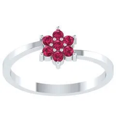 EternalDia Round 0.25 Ct Red D/VVS1 Diamond 14k Finish Sterling Silver Flower Band Ring