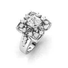 EternalDia Round 1.5 Ct D/VVS1 White Diamond 14k Finish Sterling Silver Flower Band Ring