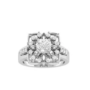 EternalDia Round 1.5 Ct D/VVS1 White Diamond 14k Finish Sterling Silver Flower Band Ring
