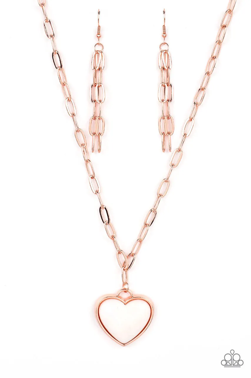 Everlasting Endearment - Copper - White Heart Pendant Paparazzi Short Necklace