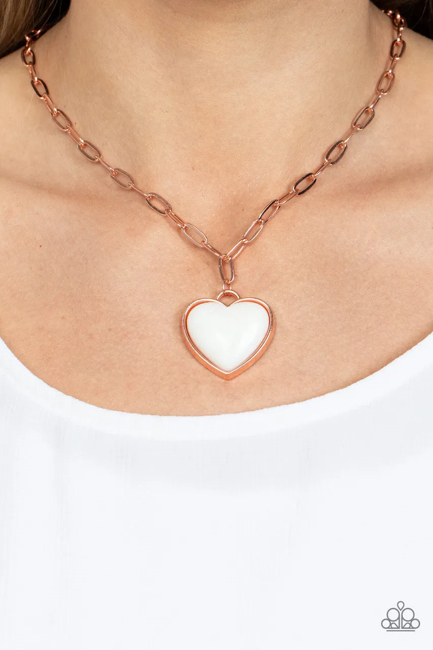 Everlasting Endearment - Copper - White Heart Pendant Paparazzi Short Necklace