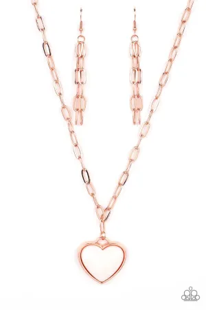 Everlasting Endearment - Copper - White Heart Pendant Paparazzi Short Necklace