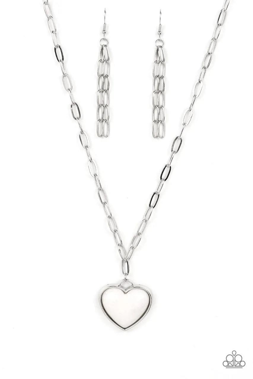 Everlasting Endearment - White - Heart Pendant Paparazzi Short Necklace