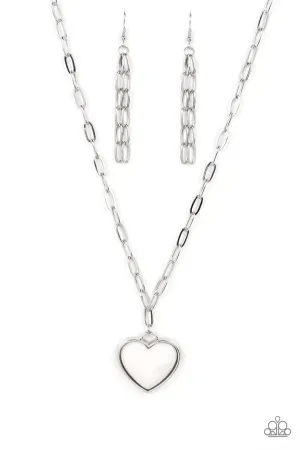 Everlasting Endearment - White - Heart Pendant Paparazzi Short Necklace