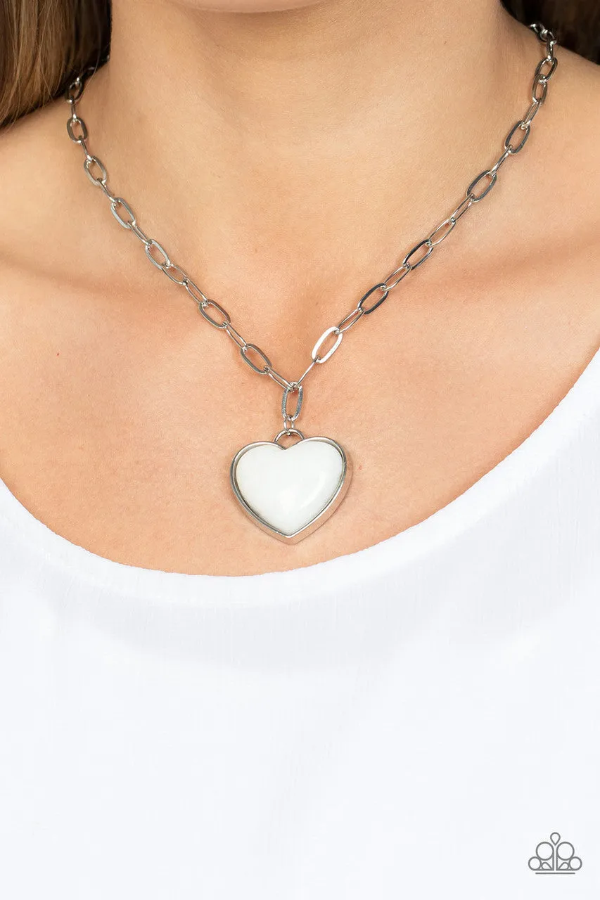 Everlasting Endearment - White - Heart Pendant Paparazzi Short Necklace