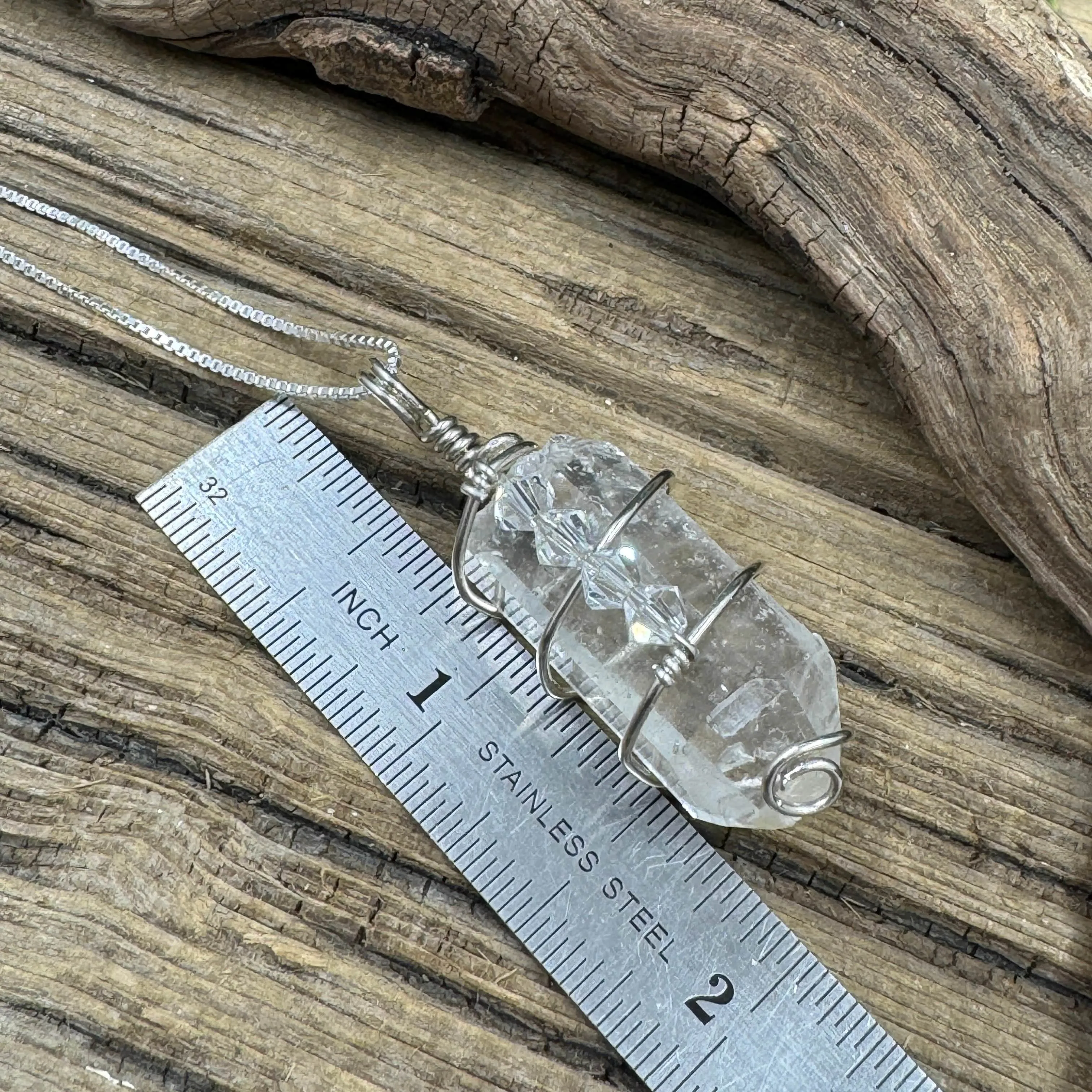 Exclusive I, Me, Mine Arkansas Quartz Pendant - Sterling Silver Wire-Wrapped Necklace